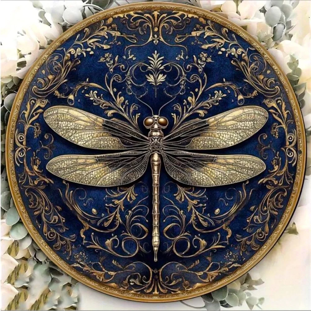 Vintage Gold and Navy Blue Dragonfly Metal Decor NEW 🏷️